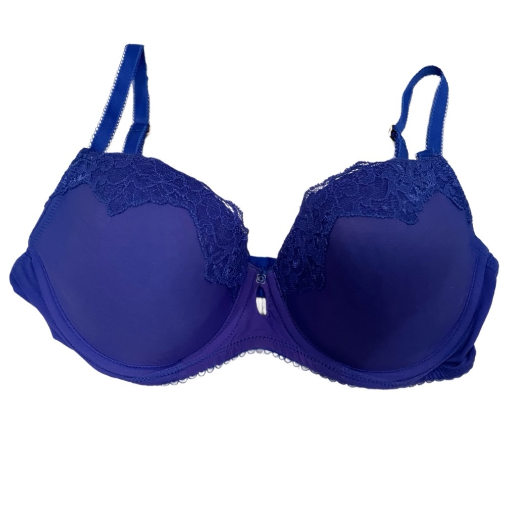 Badgley Mischka 34D Blue Lace T-Shirt Bra Underwire Lining Adjustable Straps